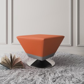 Manhattan Comfort Diamond 360° Swivel Ottoman, Faux Leather Upholstery, Beveled Square Top with Stylish Chrome Base, Fully Assembled Modern Accent Foot Stool, Small, Orange
