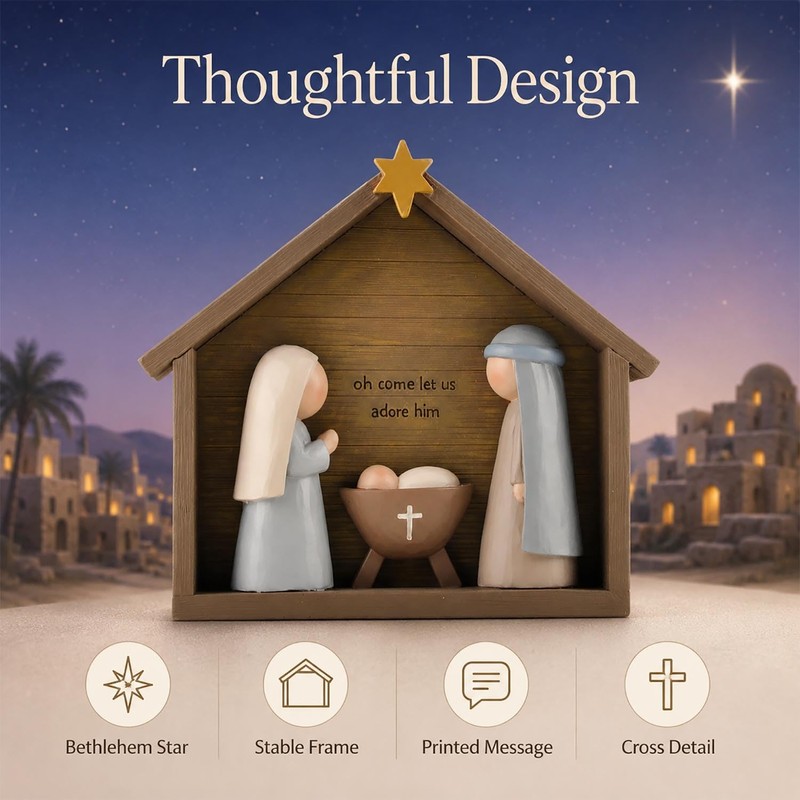 Farmhouse Nativity Scene Indoor – Holy Family Resin Christmas Decoration