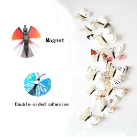 AKOAK 24 Pcs 3D Butterfly Wall Stickers, Double-Layer Wing Butterfly Art Decor Decals with Magnet and Double-Sided Adhesive for Room Home Nursery Decor,White