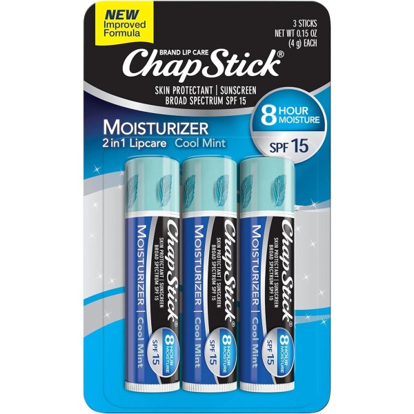 ChapStick Moisturizer Cool Mint Lip Balm Tubes, SPF 15 and