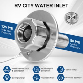 All Metal RV City Water Inlet,City Water Connection for RV 3/4'' GHT Female 1/2'' NPT Male,RV Water Inlet with Check Valve for RV/Camper/Motorhome,High-Pressure Resistant RV Water Inlet Connection