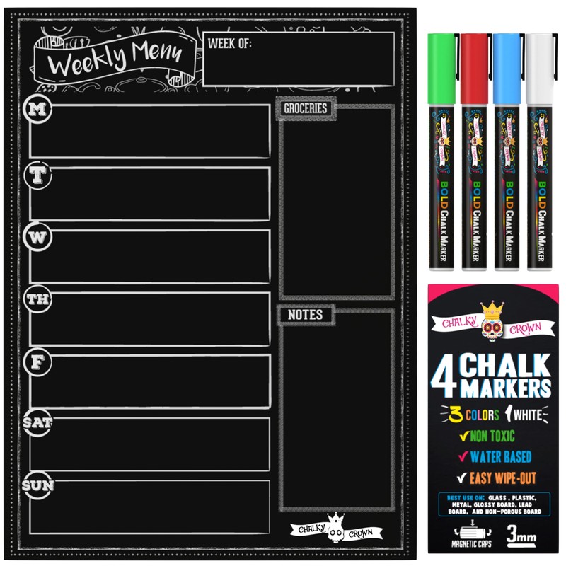 CHALKY CROWN Magnetic Dry Erase Menu Board for Fridge Includes