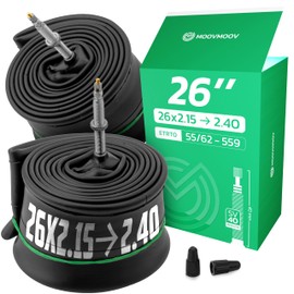 Bicycle Inner Tube 26 x 2.15 > 2.40 (ETRTO 55/62-559) x2 - Presta Valve 40 mm with Removable Trolley - Compatible with MTB / City Bikes 26 Inch - High Strength and Elasticity MOOVMOOV