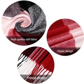 Yymobt Blanket Scarf for Woman, Plaid Scarves for Women, Fashion Red Plaid Long Scarf Winter Fall Warm Pashmina Scarf