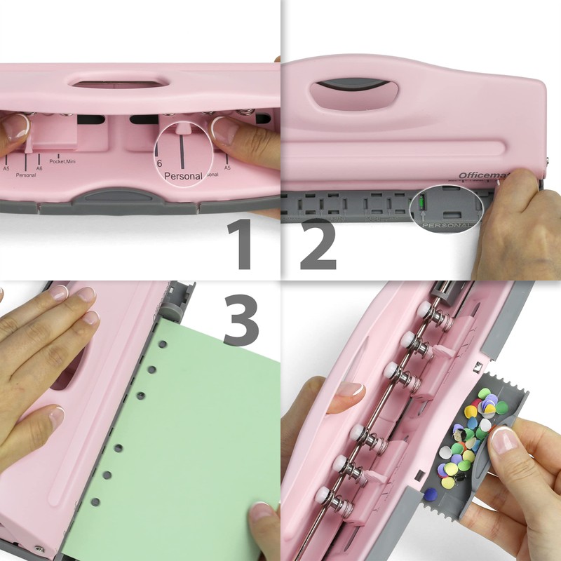Officemate Adjustable 6-Hole Punch for Planners and Binders, 8 Sheet