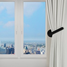 OCIOLI 2 Pieces of Curtain Tiebacks Wood Curtain Holdbacks Self Adhesive Curtain Holders L Shaped Curtain Hooks Curtain Pull Backs Curtain Tie Backs for Curtains (Black, 2)