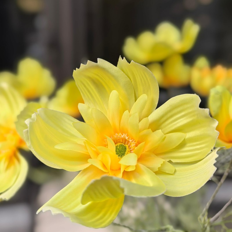 Artificial Cosmos Flowers Bouquet,6 Stems Faux Silk Cosmos with Green