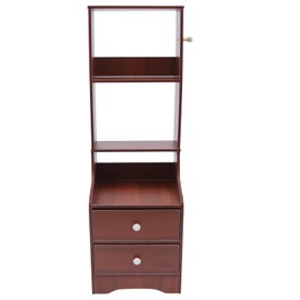 Nightstand Chest with 2 Drawers, 45" Tall Bedside Table with 3 Open Shelf, Modern End Table Storage Shelf, MDF Storage Tower, Storage Cabinet Organizer for Home Office(Cherry - 3 Tier)