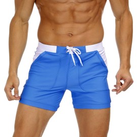 MAGNIVIT Men's Swimwear Solid Basic Swim Shorts Breathable Shorts with Mesh Lining Swimming Trunks for Men Blue 38