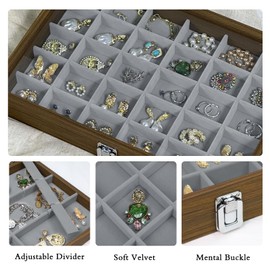 Stratalife Wood Jewelry Organizer 30 Grid Jewelry Box Jewelry Holder Organizer Jewelry Tray with Lid Earring Organizer Jewelry Storage Vintage Style