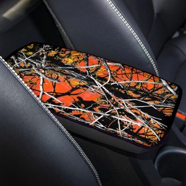 FUIBENG Auto Center Console Cover Pad Car Armrest Seat Box Cover Cushion Universal for Most Vehicle SUV Truck Car Accessories Decor,Red Tree Camo