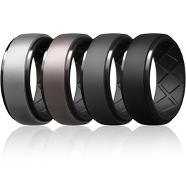 Egnaro Silicone Rings For Men, Rubber Wedding Bands For Him, 10.5mm Wide 2.8mm Thick, Breathable Design Step Edge