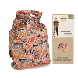 Kumanu |Organic Beeswax Cloth - Bread Bag Krummelkarl | H 35 cm x W 29 cm | with Stand and Closure | Naturally and Plastic-Free | Handmade in Tyrol (Happy)