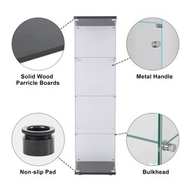 Yoluckea 4 Shelves Glass Display Cabinet with Door, Curio Collection Display Case for Home Office, Floor Standing Bookshelf Corner Cabinet Upgrade Assembly (Black)