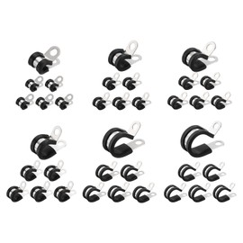 sourcing map 56pcs 304 Stainless Steel Cable Clamps 1/4"-3/4" Rubber Cushioned Insulated Clamp Metal Loop Pipe Clamp for Tube Pipe Wire Cord Installation