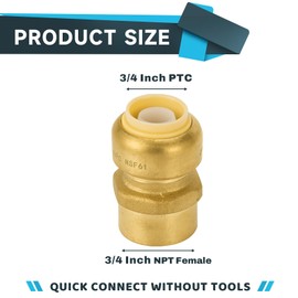 (Pack of 5) Seelink 3/4 Inch FNPT x 3/4 Inch Push Fit, Brass Female Adapter fitting, Push to Connect Pex, Copper, CPVC Pipe/Tubing, With Disconnect Clip