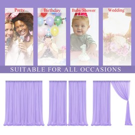 Cachpib 2 Sheets Backdrop Curtain, Detachable Photography Curtains, Soft Smooth Pleated Backdrop Curtains for Stage Wedding Party Backdrop Photography Birthday - Light purple 5FTX10FT