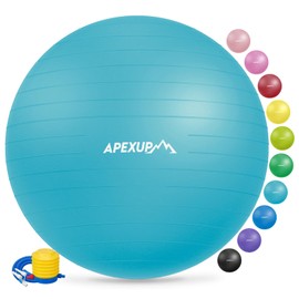 APEXUP Yoga Ball Exercise Ball, Anti Slip Stability Ball Chair, Heavy Duty Large Gym Ball for Fitness, Balance, Core Workout and Physical Therapy (S (15"~18") 45cm, Light Blue)