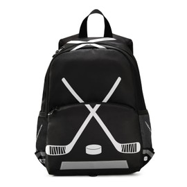 Fisyme Hockey Stick Puck Black Backpack Schoolbag Kids Daypack Toddler Travel School Bag Small Mini Backpacks for Kindergarten Preschool Nursery Children Boys Girls with Chest Strap