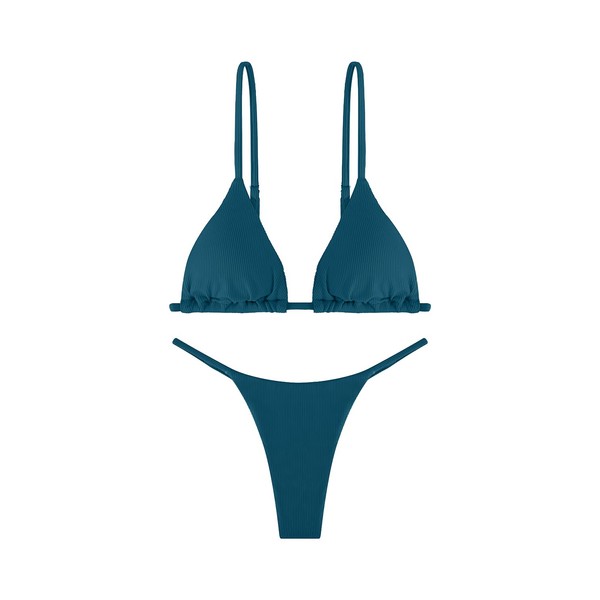 Holipick - Conjunto de bikini sexy triángulo de corte alto, tanga brasileña, parte inferior acanalada, traje de baño de dos piezas, Azul, X-Large