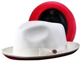 Levine Hats 100% Wool Velvet Red Bottom Satin Lined Fedora Hat (US, Alpha, Small, White)