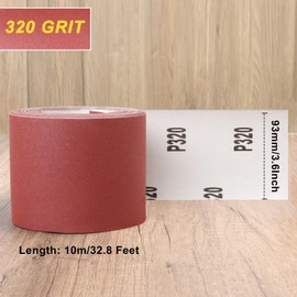 Shineboc Sandpaper Roll 320 Grit 93mm x 10m Sandpaper Roll for Hand Sander Wood Metal Red