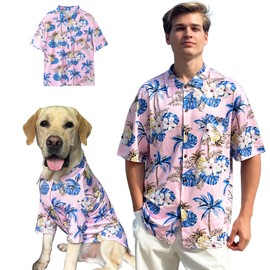 Dog Shirt Hawaii Breathable Cool Beach Style T-Shirt Dog Clothes for Medium to Large Dogs Owners and Pet Shirts Sold Separately,Large Pink