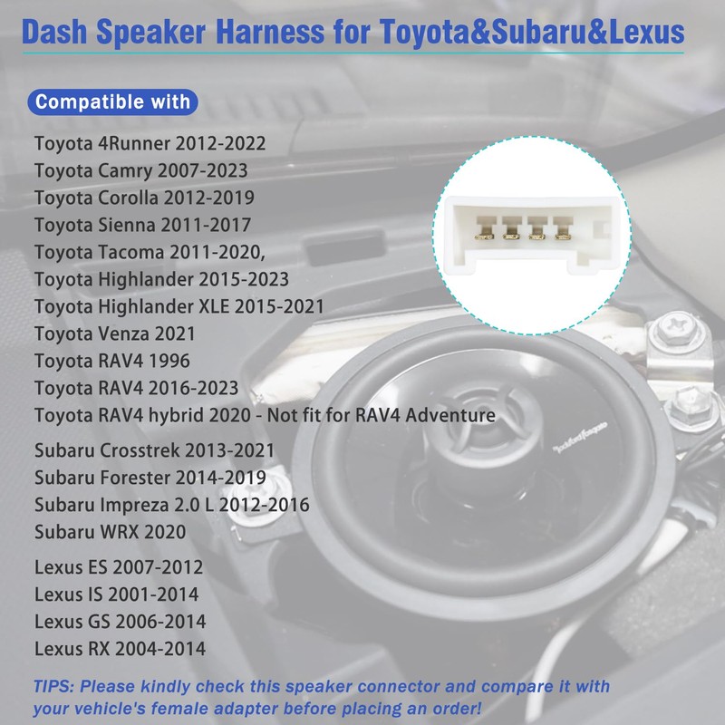 Jayubien Car Front Dash Speaker Harness Compatible with Toyota Camry