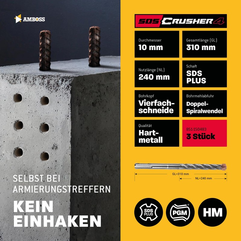 SDS Plus Hammer Drill Bit 4 x Cutting PGM Diameter