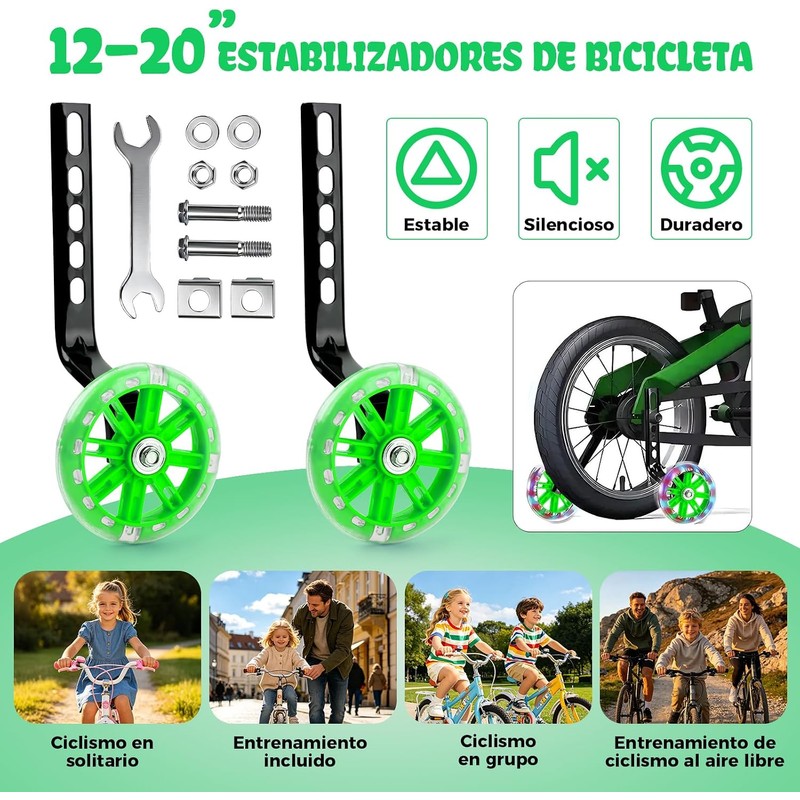 GWMWON Llantitas Bicicleta Llantas Entrenadoras,Ruedas de Entrenamiento LED