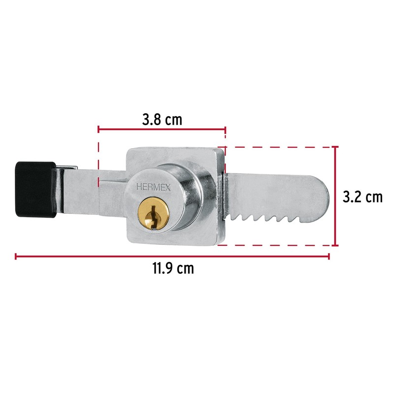 Hermex CV-10, Cerradura para vitrina, modelo 10, cilindro de latón