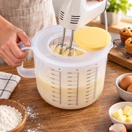 2.5L Measuring Mixing Bowl with Lid for Baking – Transparent Plastic Pitcher with Scale, Handle & Pour Spout