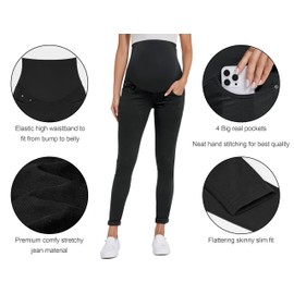 POSHGLAM Women's Maternity Jeans Over Belly Skinny Denim Jeggings Comfy Stretch Pants(Black, Large)