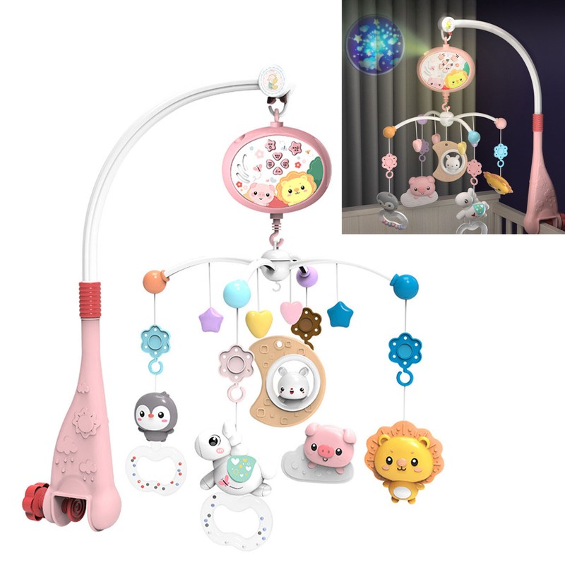 Hanging Rotating Rattles Remote Control Baby Musical Crib Mobile Projector