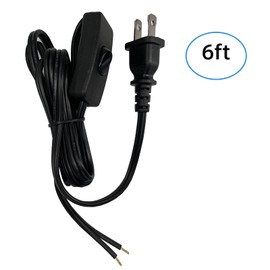 Lamp Cord with Plug and Switch, 6 Feet Black Light Switch Cord, 18 AWG 2 Prong Extension Cord, Lamp Cord Replacement, Stripped Ends Ready for Wiring and Repairing Lights Cable