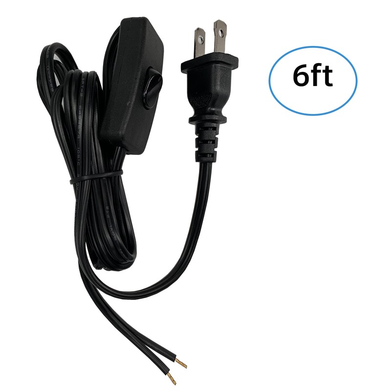 Lamp Cord with Plug and Switch, 6 Feet Black Light