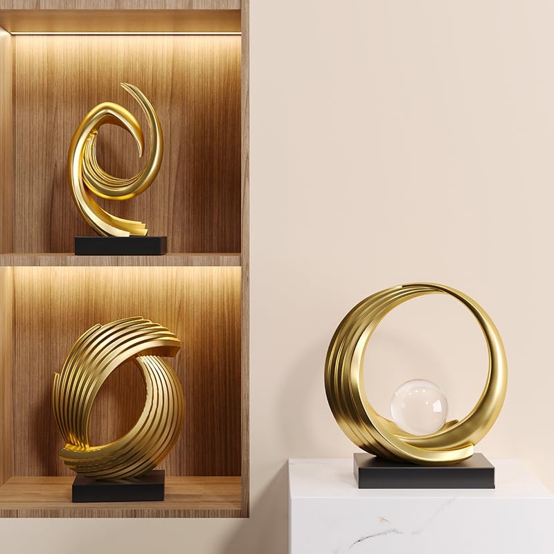 Estatua de Resina Dorada Abstracta y Moderna, Decoración del Hogar