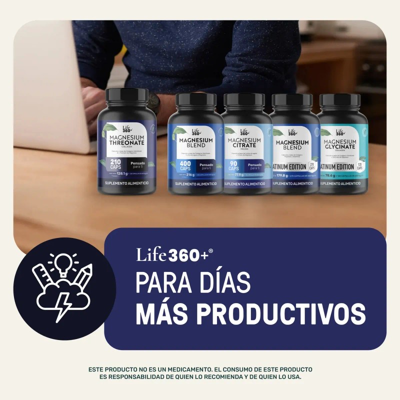Treonato Magnesio Life 360 Mag Threonate 210 Cápsulas Sabor