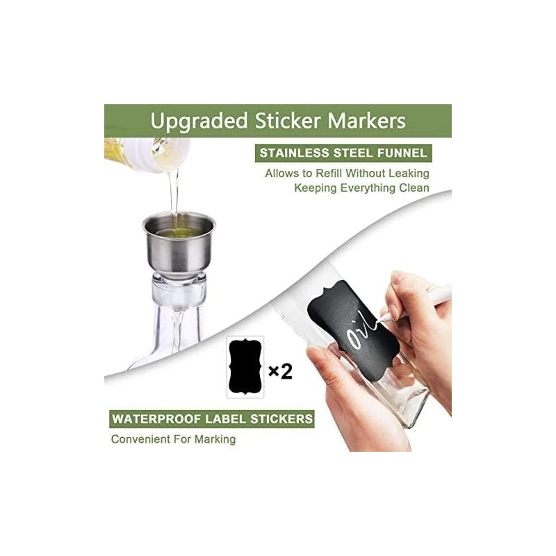 Leaflai Olive Oil Dispenser Bottle, 2 Pcs 4 Labels,1 Brush