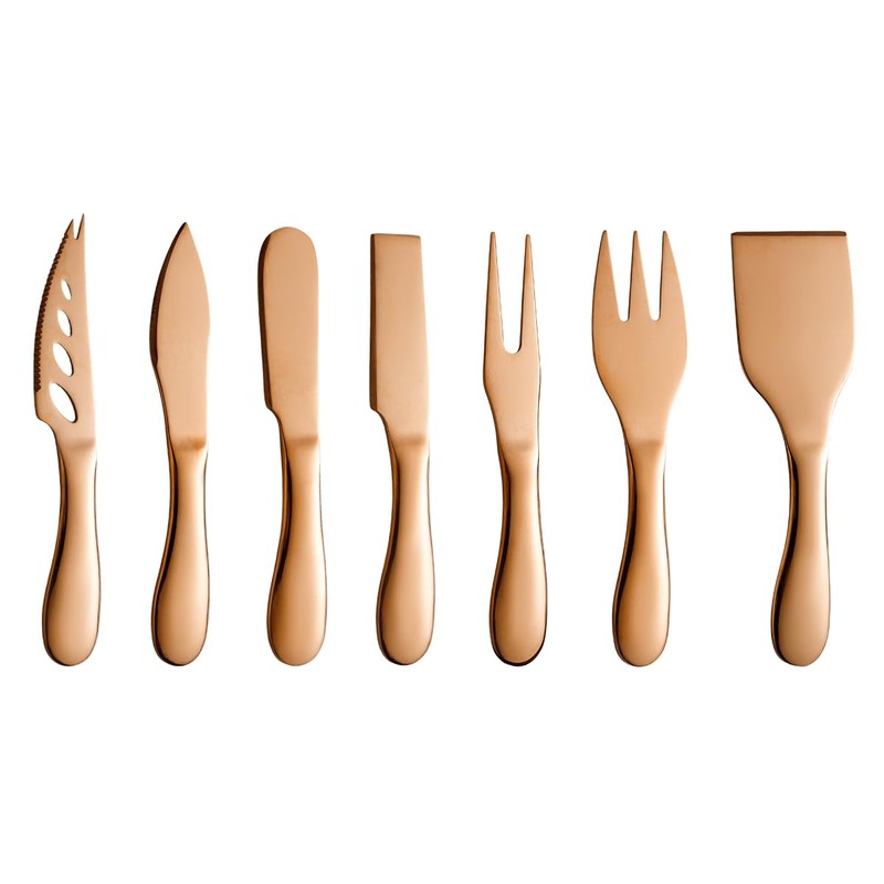 A · HOUSEWARE Copper Cheese Knives Set 7 Pieces Stainless