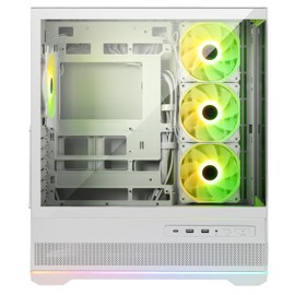 MSI MAG PANO 110R PZ White - Mid-Tower Gaming PC Case - Tempered Glass Side Panel - 3 x 120mm ARGB Fans - Liquid Cooling Support up to 360mm Radiator - Mesh Panel for Optimized Airflow
