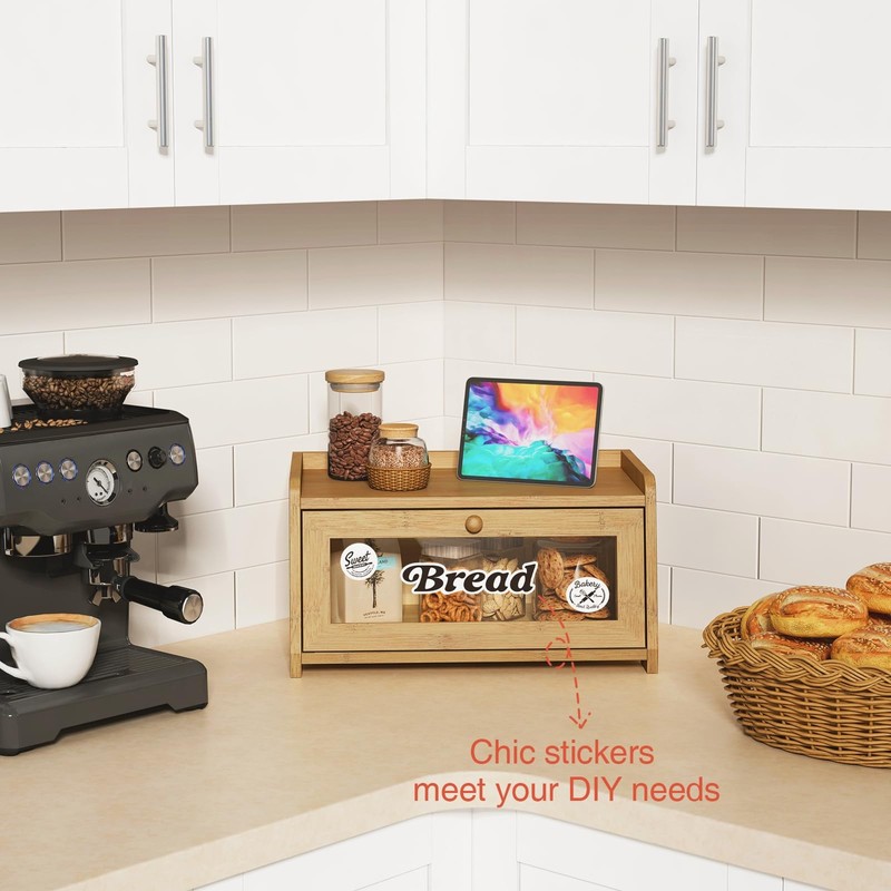 Goozii Wood Bread Box for Kithcen Countertop, Rustic Breadox Storage