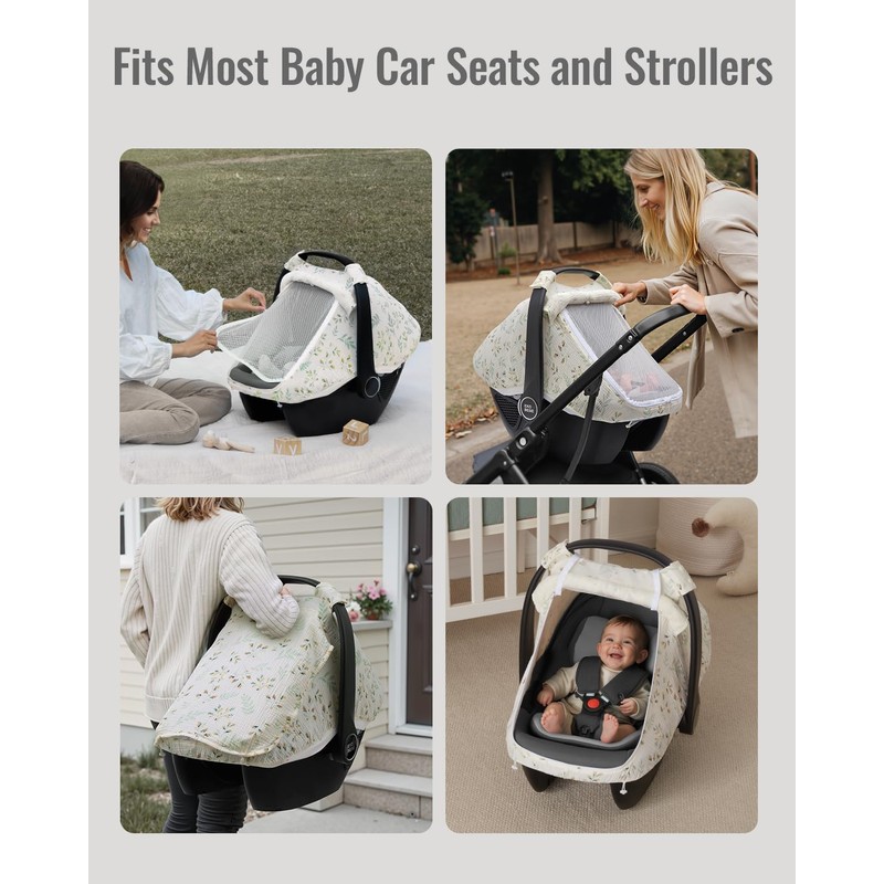 Blissful Diary Baby Car Seat Cover, Extra Large Mesh Window,