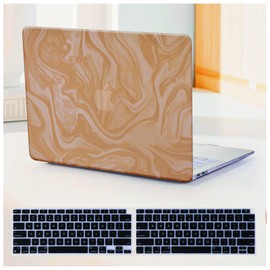 BYCeKe Compatible with MacBook Pro 13 inch Case M2 2024-2022,2021-2016 A2338 M1 A2251 A2289 A2159 A1989 A1708 A1706,PU Leather Plastic Hard Shell Case & Keyboard Cover for Mac Pro 13,Khaki Soft Fleece