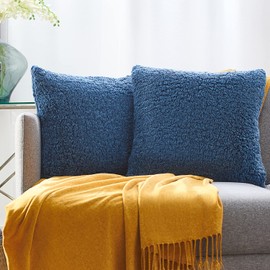 PAULEON Cushion Covers 2 Pack – 45x45 cm Classic Blue – Sherpa Melange - Living Room Decorative Cushions Accessories – Perfect Couch, Sofa, Bed Premium Pillow Cover