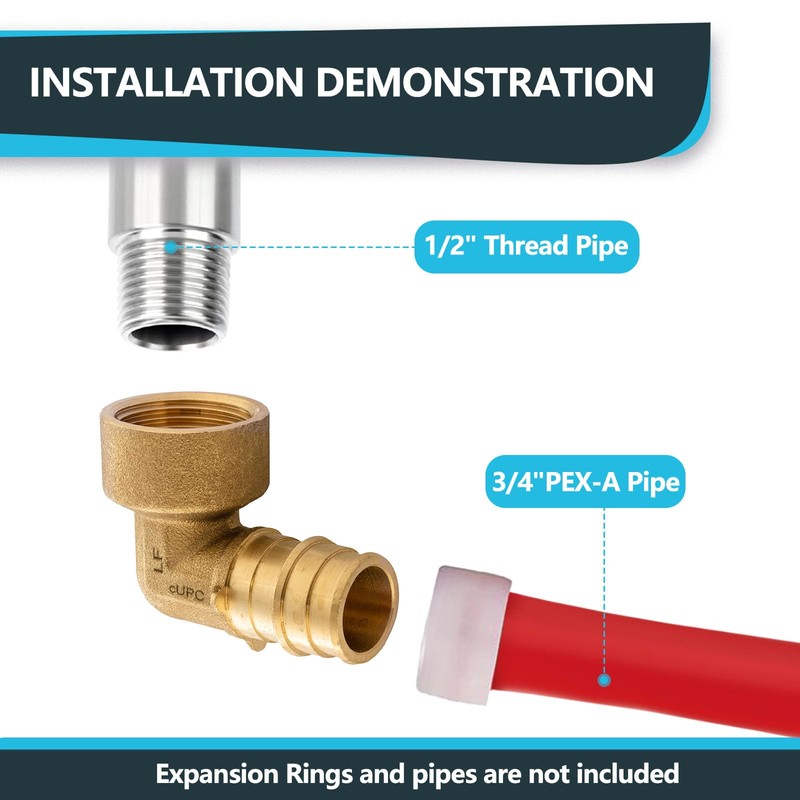(5-Pack) Seelink PEX-A Expansion Fittings, PEX-A 3/4" x 1/2" Female