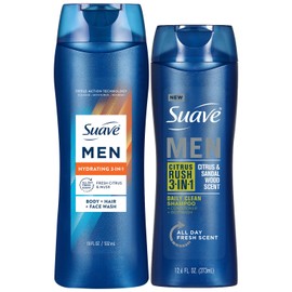 Suave Men 3-in-1 Variety 2-Pack – Hydrating Hair, Body, Face Wash + Citrus Rush Daily Clean Shampoo, Conditioner & Bodywash