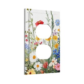 CZRPKEN Duplex Light Switch Cover Watercolor Floral Botanical Wildflowers with Vibrant Colors 1 Gang Decorative Wall Plate for Garden Theme Bedroom & Home Office Decor