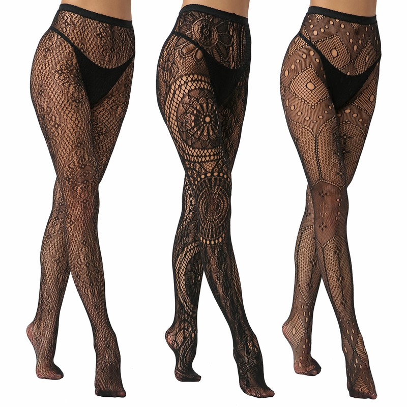EVERSWE High Waist Fishnet Tights, Thigh High Suspender Stockings (AST3P-A,
