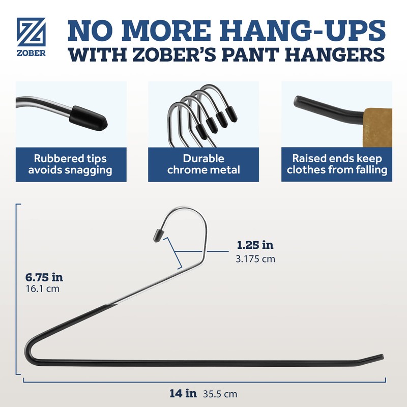 Zober Pants Hangers Non Slip - 20 Pack Open Ended